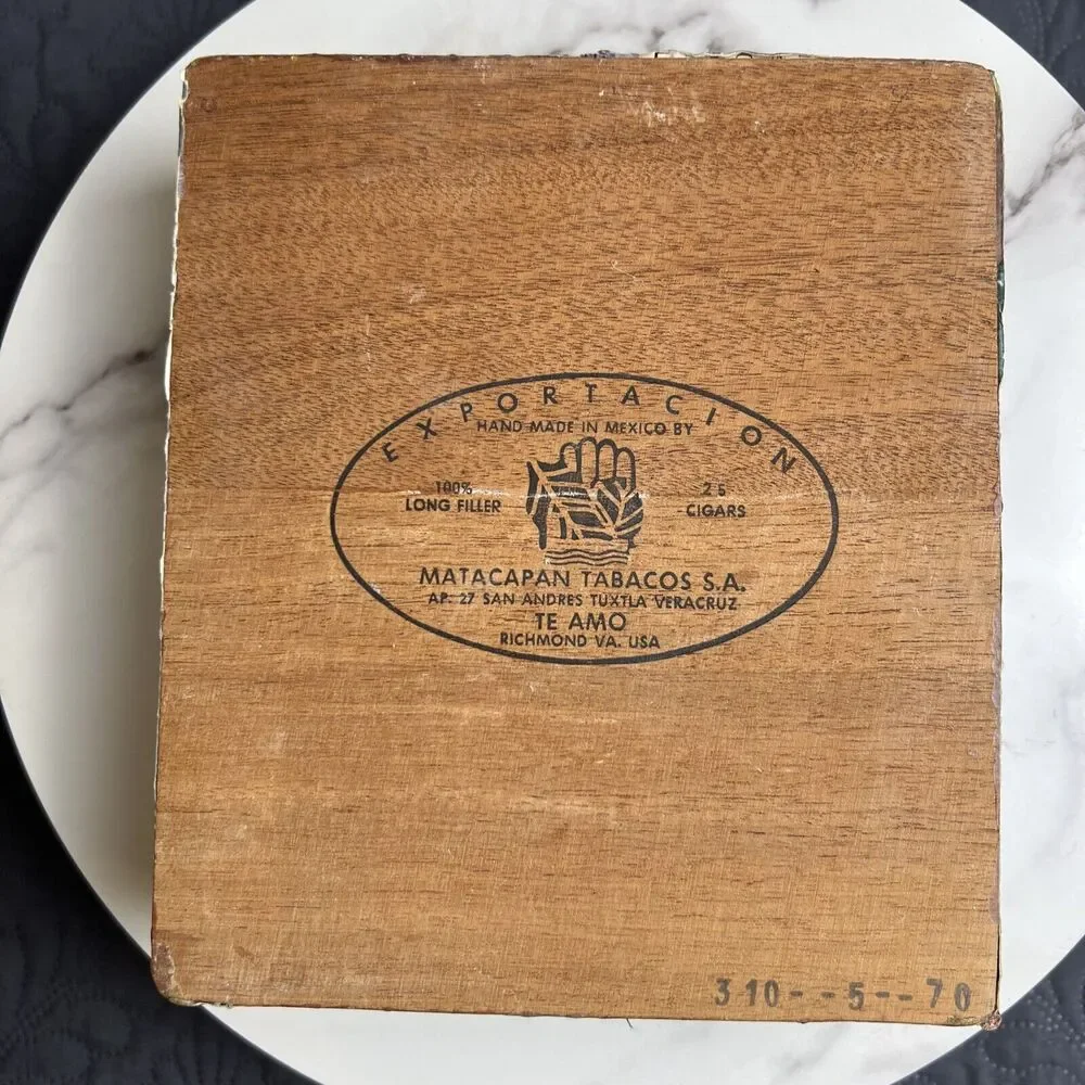 Vintage Hinged Wood 2.5 Cigar Box TE-AMO Richmond VA Tobacco TORO Natural Access